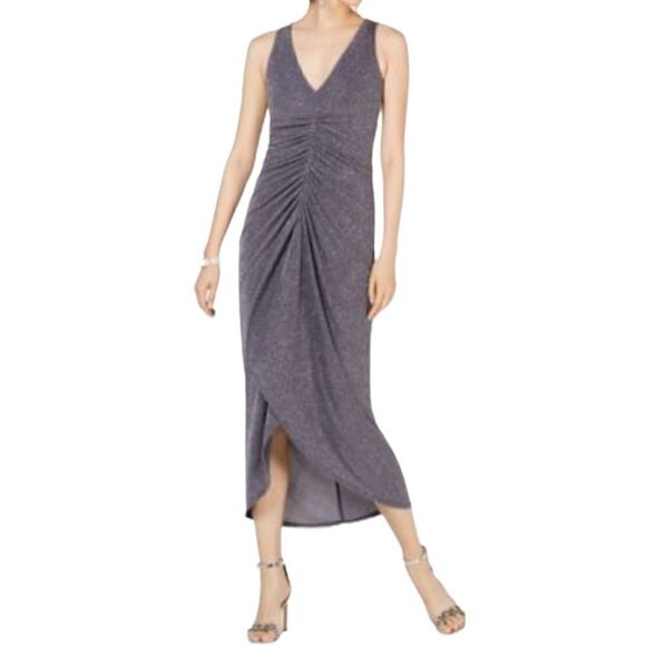VINCE CAMUTO Women’s Gray Ruched Sleeveless V Neck Midi Evening Dress in Size 8 - Picture 6 of 13